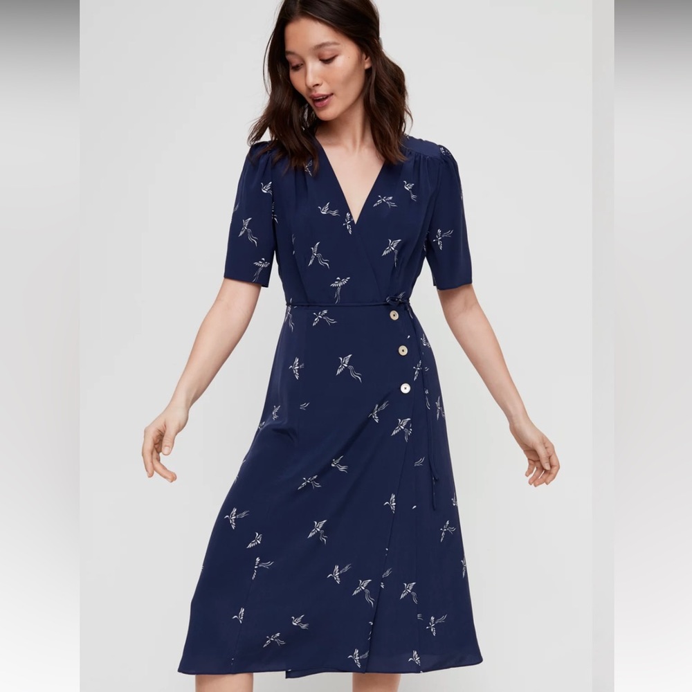 Wilfred Navy Blue Floral Midi Wrap Dress